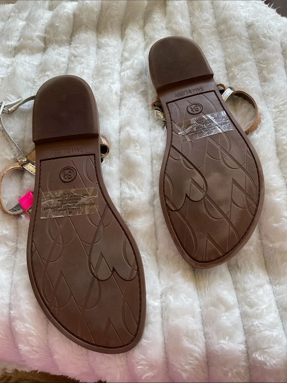Sam & Libby Women's Brown Sandals with Hot Pink Straps